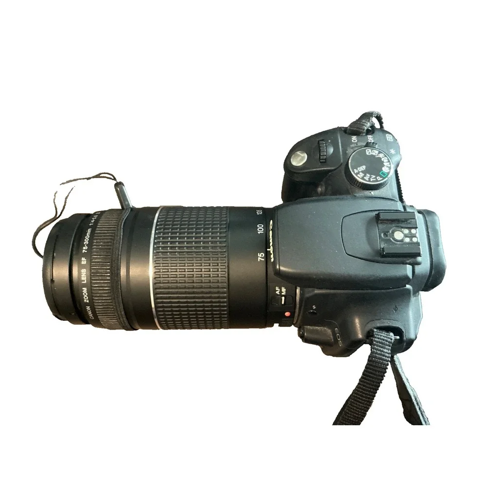 Canon EOS Digital Rebel XT DSLR Camera + EF 75-300mm Telephoto Zoom Lens + Case